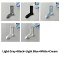 Set of five ribbed crew socks in grey black blue white and cream colors - 5 Pairs Set (Grey+Black+Blue+White+Cream)