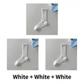 Three pairs of white Japanese style ribbed crew socks in minimalist cotton fabric - 3 Pairs Set (White x3)