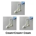 Japanese style cream ribbed mid-calf crew socks with sweet vertical knit pattern - 3 Pairs Set (Cream x3)