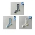 Three-pack of ribbed mid-calf socks in light gray, baby blue, and cream white colors - 3 Pairs Set (Light Grey+Baby Blue+Cream)