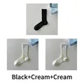 3-pack set of ribbed crew socks featuring one black pair and two cream colored pairs - 3 Pairs Set (Black+Creamx2)