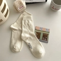 Calze in cotone bianco sporco con trama a rombi e dettagli in maglia a coste di qualità - Stile Rombi Piccoli
