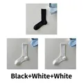 Three-pack cotton crew socks set featuring one pair of black and two pairs of white ribbed socks - 3 Pairs Set (Black+Whitex2)