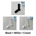 Three-pack ribbed mid-tube socks in black, white, and cream colors for a sweet style - 3 Pairs Set (Black+White+Cream)