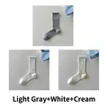 Three-pack ribbed crew socks in light grey, white, and cream cotton knit blend - 3 Pairs Set (Light Grey+White+Cream)