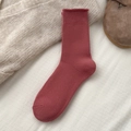 Dicke warme Frottee-Baumwollsocken in Dunkelrot mit Rippstrickbündchen und Rollrand - Einheitsgröße / Himbeerrosa