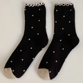 Calze calde invernali da donna con pois beige e bordi a volant in stile retrò - Taglia unica / Nero