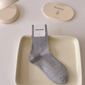 Light grey ribbed combed cotton crew socks for women in stylish minimalist design - One Size / Light Gray