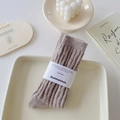Oatmeal brown knit mid-calf warm socks with ribbed texture and decorative paper band - One Size / Khaki