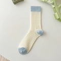 Calze a costine bianco crema con tallone e punta in azzurro a contrasto per donna - Taglia unica / Blu Crema