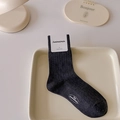 Dark grey ribbed crew socks in combed cotton featuring a white oval logo print - One Size / Dark Gray