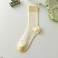 Calze giapponesi in cotone bianco crema con tallone e punta gialli a contrasto - Taglia unica / Giallo crema