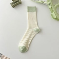 Calze a metà polpaccio in cotone beige con coste verticali e dettagli verde chiaro - Taglia unica / Verde Crema