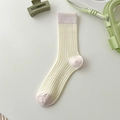 Calze a metà polpaccio in cotone a coste gialle e rosa a contrasto per donna stile giapponese - Taglia unica / Rosa crema