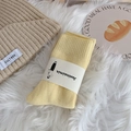 Warm light yellow ribbed thermal crew socks with matching beige knitted beanie set - One Size / Creamy Yellow