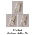 Three pairs of cream-colored mid-tube socks with cable knit and striped patterns - 3 Pairs - Lines+Twist+Coarse Rib