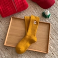 Ginger yellow Christmas mid-tube socks with embroidered snowman on ribbed knit fabric - One Size / Yellow (Snowman Embroidery)