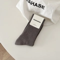 Dark gray combed cotton crew socks in a ribbed knit texture for a casual Japanese style - One Size / Dark Gray