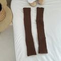 Japanese style dark brown thick knit leg warmers with classic ribbed texture for women - One Size / Coffee