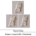Set of 3 pairs of cream white vertical striped and textured cotton socks with packaging - 3 Pairs - Lines+Loose+Checker