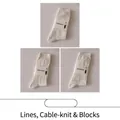 Set of 3 cream cotton crew socks featuring cable knit and ribbed textures for women - 3 Pairs - Lines+Twist+Checker