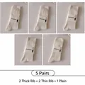 5-pack cream white cotton crew socks with ribbed patterns and JK style aesthetic - 5 Pairs - Coarse Rib x2 + Fine Rib x2 + Loose