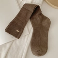 Dunkelbraune Kniestrümpfe im Ballett-Stil mit eleganten goldenen Metallknöpfen - Kaffeebraun