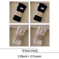 Set of 4 pairs of cotton socks in black and cream with stylish frill trim and ribbed texture - 4 Pairs (Black x2 + Cream x2)