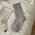 Calze grigie a righe da donna in cotone con bottone vintage e dettaglio risvolto - Taglia unica / Grigio chiaro