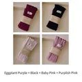 Set of four ribbed cotton crew socks in deep purple, black, light pink and mauve shades - 4 Pairs (Dark Purple+Black+Baby Pink+Pink Purple)
