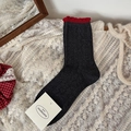 Dark charcoal grey knitted socks featuring vibrant red ruffled lace trim for women - Wave Edge Gray Style