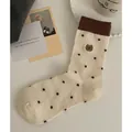 Calze bianco sporco a pois marroni con ricamo a forma di orsetto carino - Orso