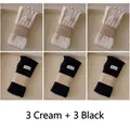 6-pack of ribbed mid-calf socks in cream and black with elegant brand paper bands - 6 Pairs (Cream x3 + Black x3)