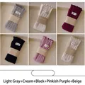 Set of 6 women's vertical ribbed cotton socks in assorted Morandi colors with ruffle trim - 6 Pairs (Light Grey+Cream+Dark Purple+Black+Pink Purple+Beige)