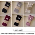 6-pack of ribbed knit crew socks in grey, cream, burgundy, black, and purple tones - 6 Pairs (Dark Grey+Light Grey+Cream+Dark Purple+Black+Pink Purple)