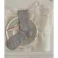 Light gray lace mesh knit socks with floral hollow pattern and scalloped edges - Blue Grey