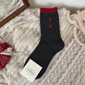 Dark gray Fair Isle mid-calf socks with red ribbed cuffs and diamond patterns - Rhombus Gray Style