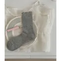Grey lace-edge cotton socks featuring hollow-out mesh texture and ribbed knit design - Light Gray