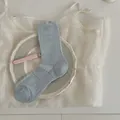 Light blue cotton mesh socks with lace trim and pointelle knit for a retro look - Light Blue