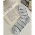 Light gray cotton crew socks featuring classic black horizontal stripes in a soft knit - One Size / Blue Stripe