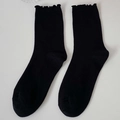 Women's black cotton crew socks with elegant ruffle edge in Morandi style - Black