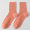 Coral pink mid-calf cotton crew socks with vertical ribbed knit texture for women - One Size / Shrimp Pink