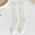 Chaussettes hautes Lolita blanches semi-transparentes avec motifs cerise jacquard - crème