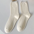 Minimalist cream white waffle knit crew socks for women in soft premium cotton fabric - Cream