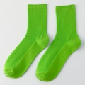 Fluorescent green ribbed cotton crew socks in vibrant neon color for women - One Size / Fluorescent Green