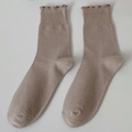 Morandi light brown mid-calf cotton socks with stylish ruffled edge and ribbed texture - Beige