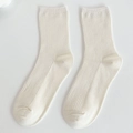 Women's Japanese style vertical ribbed cotton crew socks in solid white color - Creamy White