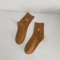 Ginger yellow crew socks with delicate white daisy embroidery in minimalist style - One Size / Ginger Yellow