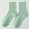 Vertical ribbed cotton blend crew socks in bright mint green color for women - One Size / Mint Blue