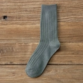Greyish green ribbed crew socks for men with high elasticity and soft cotton texture - One Size / Bean Green